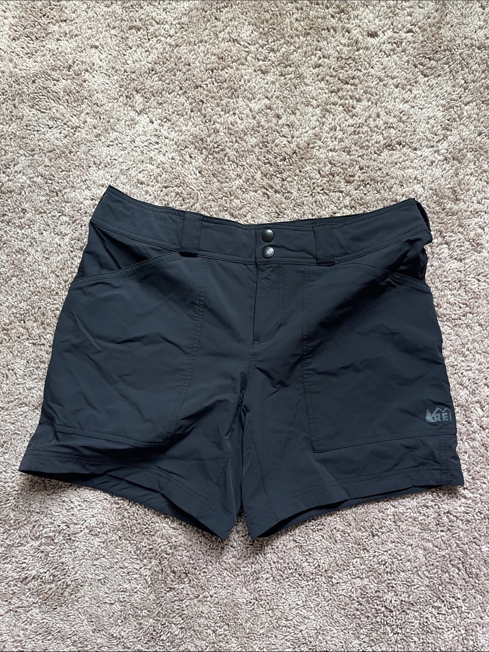 REI Black Athletic Shorts with Twin Snap waist